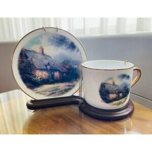 Thomas Kinkade Moonlight Cottage Decoarative Cup & Saucer Set Home Decor